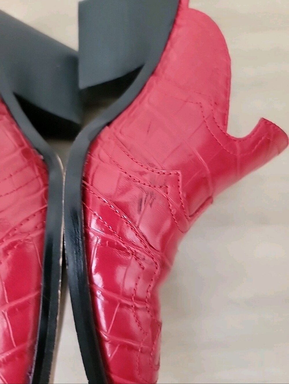 Red Croc-Embossed Mule Heel Women's Shoes Western Boho 7.5 - Picture 5 of 10